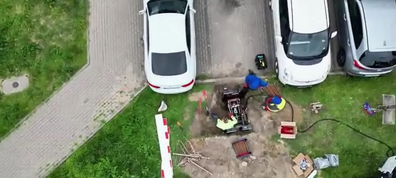 Plac robót w mieście, widok z drona